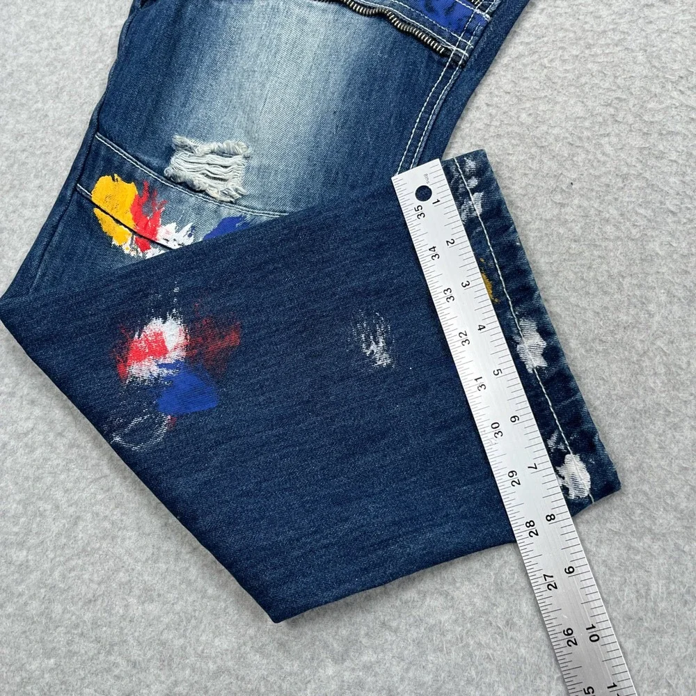 Smoke Rise Denim Jeans Mens 44 (43x32) Blue Paint Splatter Distressed Streetwear - Picture 6 of 13